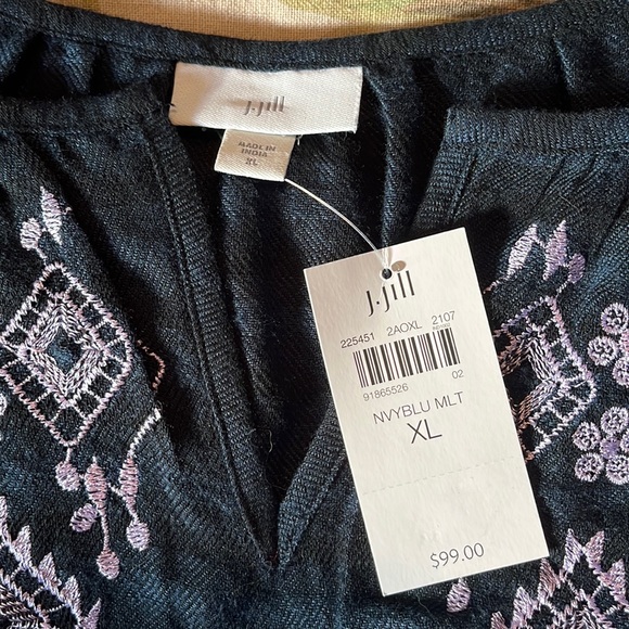 J JILL sz XL Embroidered Tunic Casual Striped LagenlookJOHNNY WAS Vibes $99 NEW - Picture 8 of 16
